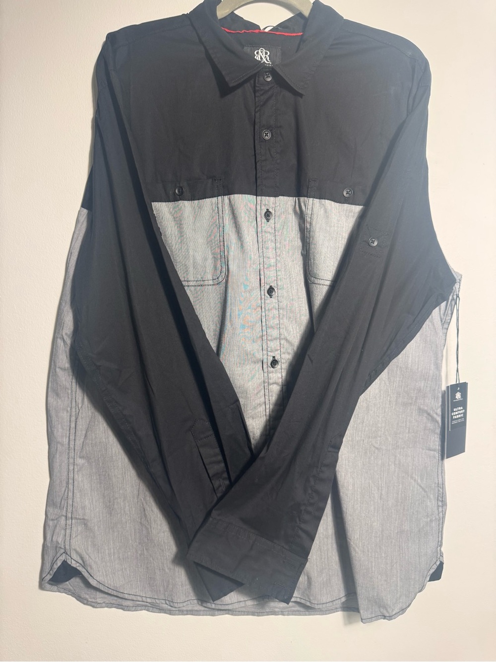 Black and Gray Colorblock Long Sleeve Button-Up Shirt NWT